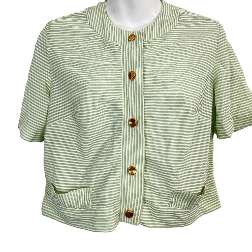 LADY ALDEN SHOP Striped Green VINTAGE Jacket Blazer Short Sleeve Lightweight 8